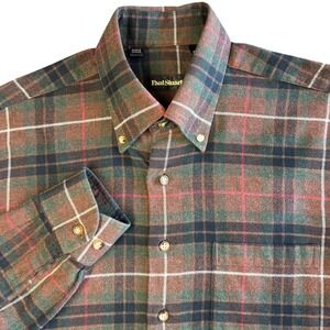 Paul Stuart Button Down Flannel Shirt Mens M Green Brown Plaid Cotton Canada
